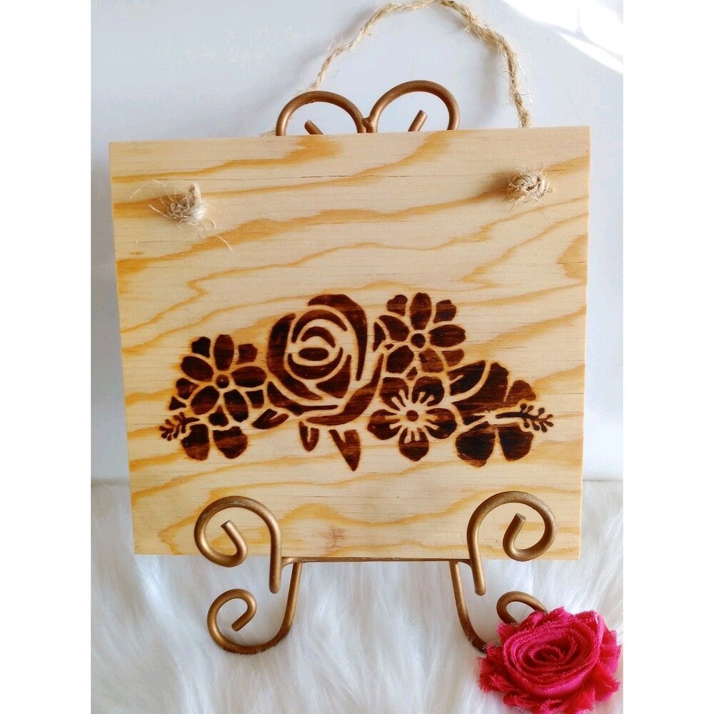 Handmade Flowers Home Decor Wood Burnished 8 1/2" X 8" Plaque Wall Hanging New